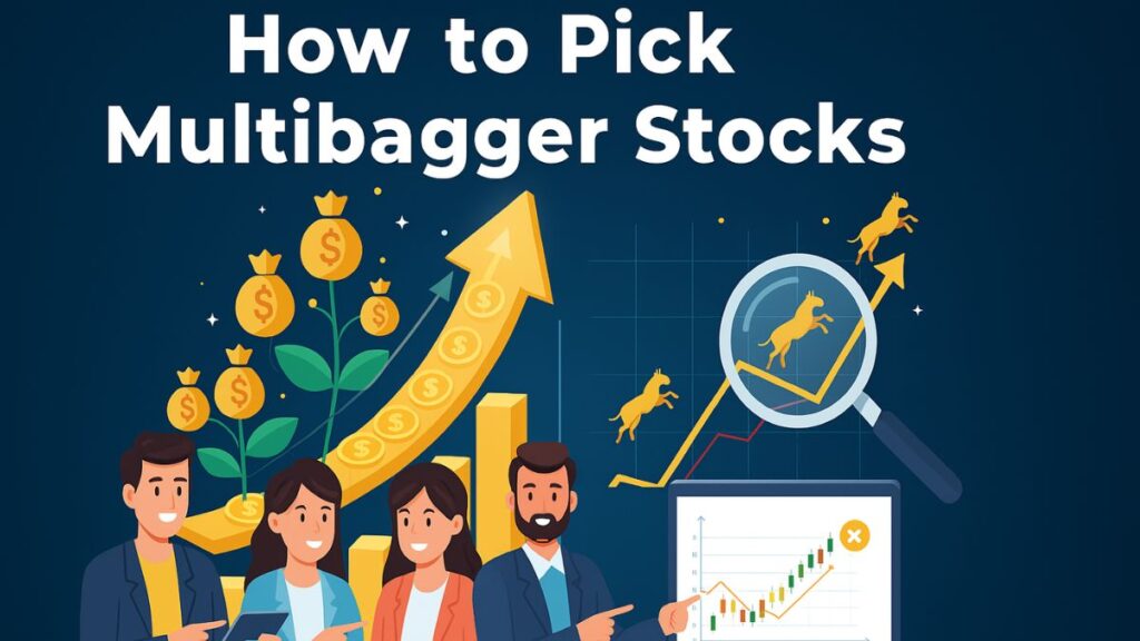 Investor analyzing stock market charts to pick multibagger stocks step by step.